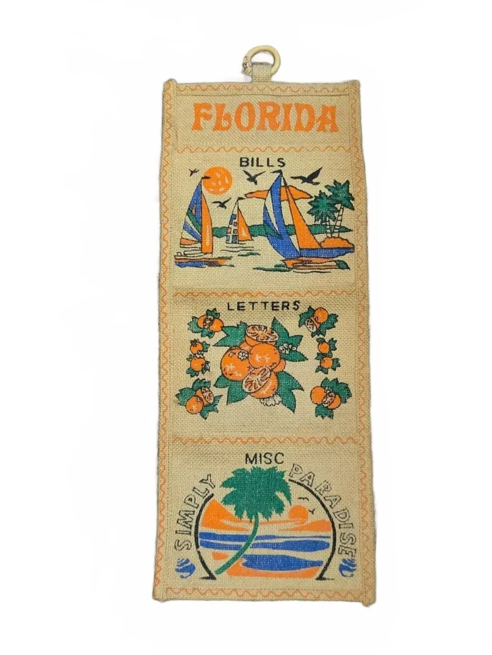 Vintage Woven Florida Mail Organizer Wall/Mail Pocket Organizer Mid Century